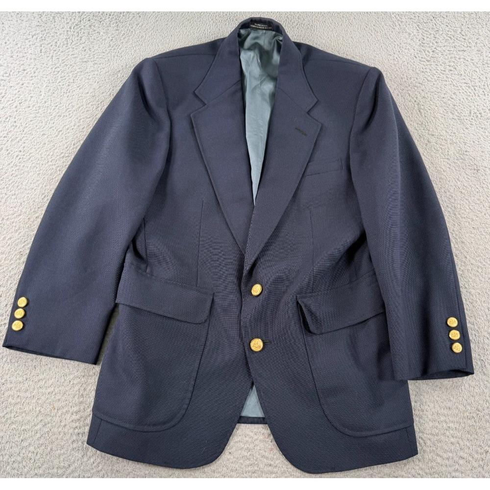 VTG Stafford Blazer Men's 36S Navy Blue Gold Button Hopsack Jacket Sport Coat